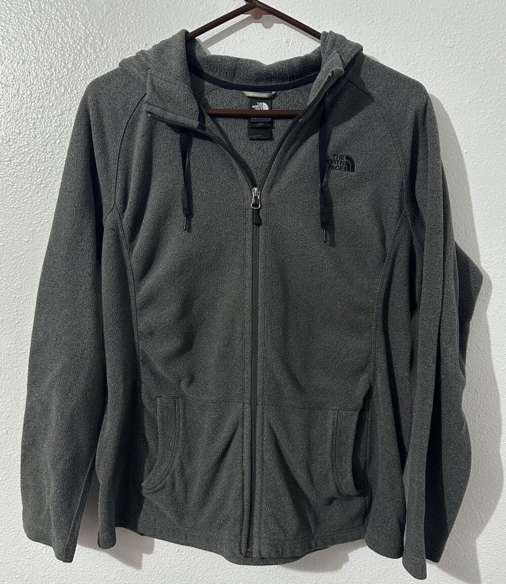 The North Face Jacket Womens Lg Gray Fleece Full Zip Hooded Pullover Casual